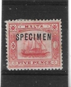 MALTA 1899 - 1901 5d 'SPECIMEN' SG 33S MINT HINGED Cat £72