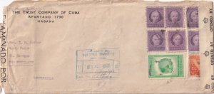 1943 Havana, Cuba to St Georges, New Foundland Certified mail dual cens. (C5880)