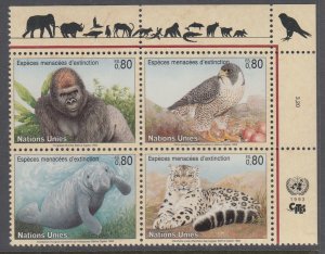 UN Geneva 231a Animals Inscription Plate Block MNH VF