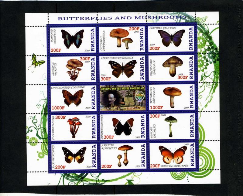 Rwanda 2009 Butterflies Baden Powell (14v) Perforated mnh.vf