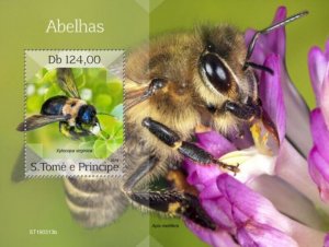 St Thomas - 2019 Bees on Stamps - Stamp Souvenir Sheet - ST190313b