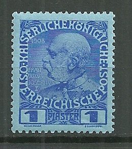 1908 Austria Office in Turkey Sc49  1P Franz Joseph MH