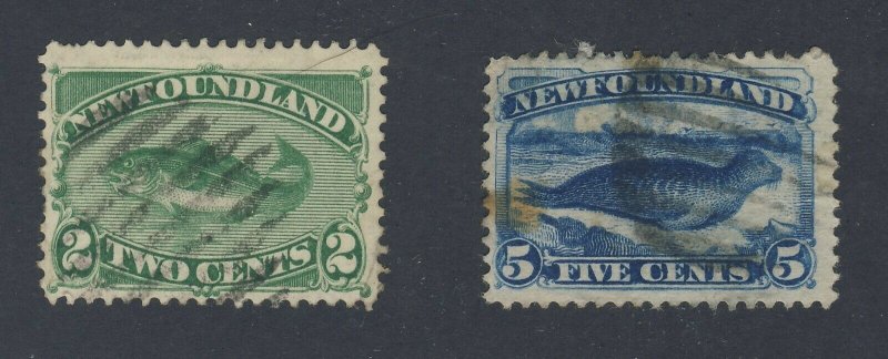 2x Newfoundland Used Stamps #54 -5c Seal #47-2c Codfish F/VF Guide Value=$42.00