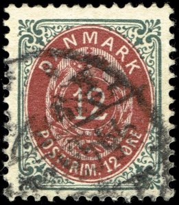 Denmark #29  Used - 12 ore Crown and Numeral (1875)
