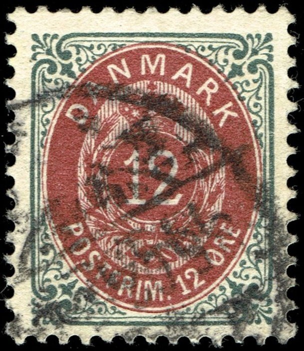 Denmark #29  Used - 12 ore Crown and Numeral (1875)