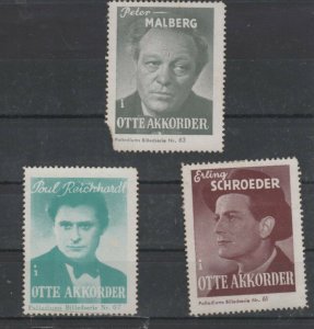 Denmark- Lot of 3 Actors Vignette Advertising Stamps - NG 
