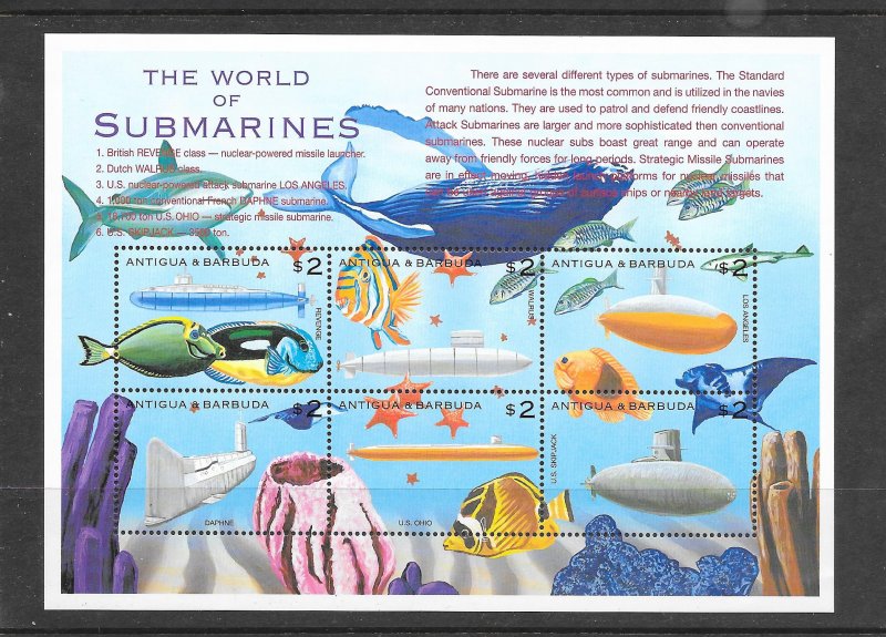 FISH - ANTIGUA #2404 MARINE LIFE & SUBMARINES  MNH