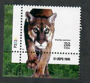 3105m Endangered Species: Florida Panther MNH plate number single - PNS