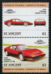 St. Vincent Antique Car Auto 100 Ferrari Boxer 512 Block of 2 Stamps Mint NH