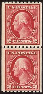 #442, Washington 2c Vertical Coil Pair Mint Never Hinged