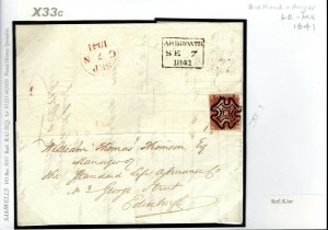 GB Scotland Cover Angus Arbroath SHORT ARM MX MALTESE CROSS 1d Red 1841 X33c