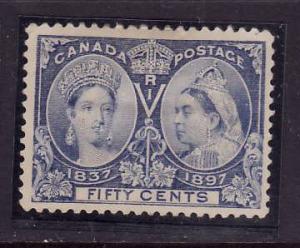 Canada-Sc#60-unused 50c ultramarine hinge remnant Diamond Jubilee-QV-1897-S/H fe