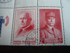 Stamps - France - Scott# B152a - Used Strip of 4 Stamps & 1 Label