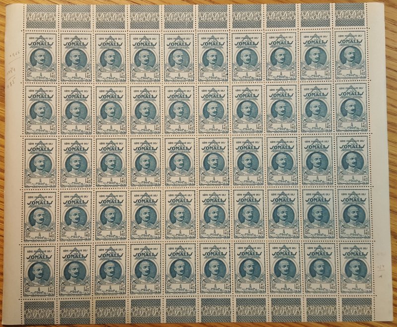 Somali Coast #168* NH  Post office fresh full sheet of 50  CV $55.00