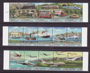 United Nations-Sc#713a,311a,227a-three unused NH strips-Transportation-1997-