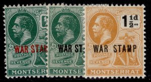 MONTSERRAT GV SG60-62, 1916-17 WAR STAMP set, NH MINT.