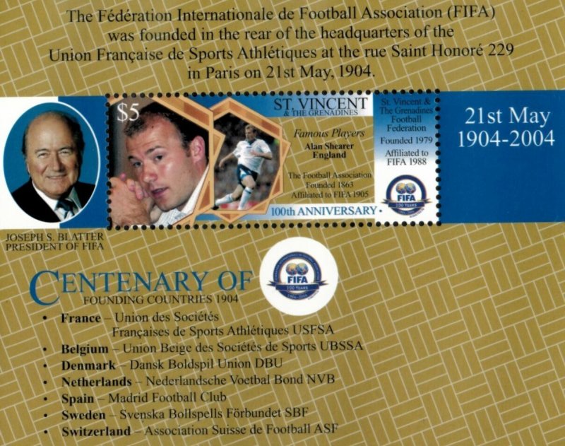 St. Vincent 2004 - FIFA Soccer - Souvenir Stamp Sheet - Scott #3233 - MNH