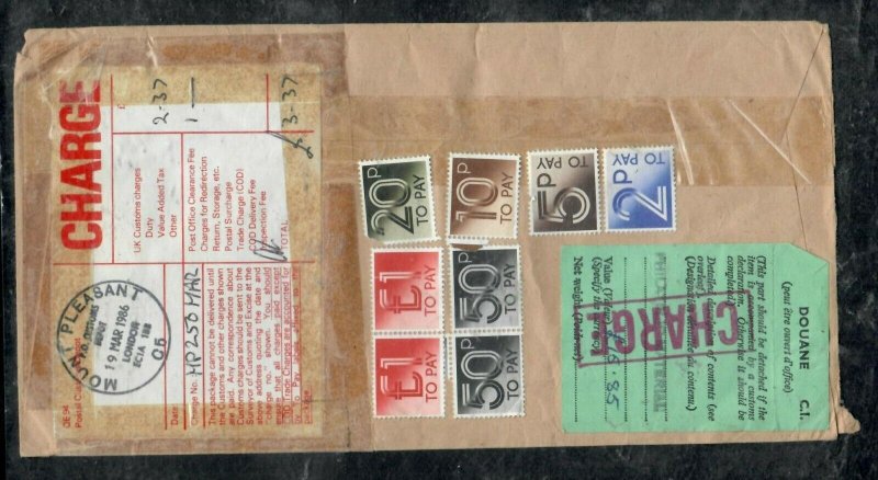 FALKLAND ISLANDS COVER (PP0301B) 1986 REG STAMPLESS COVER SHORT PAID TAXED TO UK