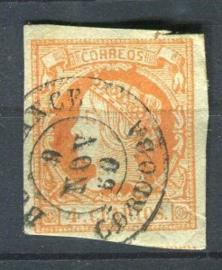 SPAIN; 1860 classic Isabella Imperf issue fine used Shade of 4c. + Postmark