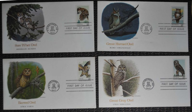 1760-63 FDC Set/4 15¢ American Owls Fleetwood Cachet