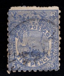 Fiji Scott 58d Used 1893 Fijian canoe stamp perf 10, CV$65