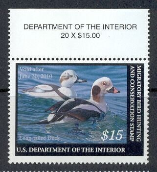 US Stamp #RW76 MNH Long-tailed Duck w/ Decoy on the Water Marginal Inscn Single