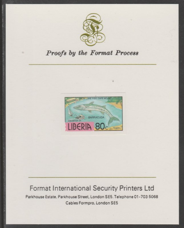 LIBERIA 1981 BARRACUDA  imperf proof mounted on Format Int Proof Card