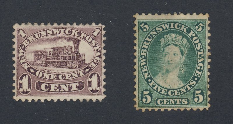 2x New Brunswick  Stamps #6 - 1c #8 - 5c Both MNG F/VF Guide Value = $61.00