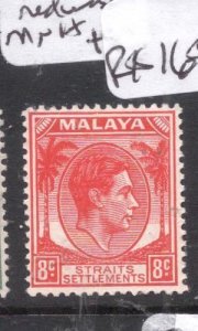 Malaya Straits KGVI 8c Red Unissued MNH (3dma)