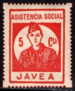 1937 Spain Civil War Charity Poster Stamp Jávea 5 Centimos Social Assistance