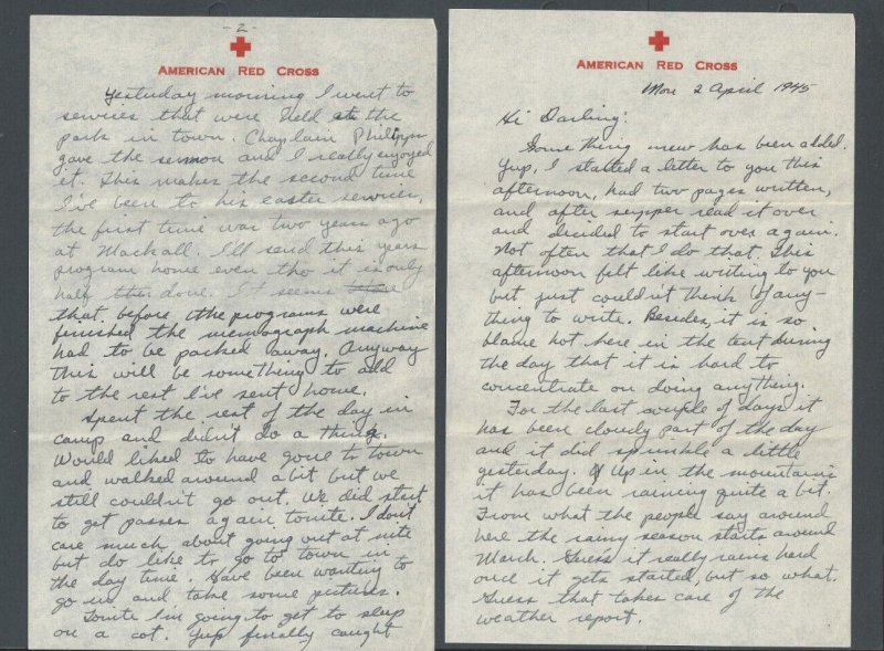 1945 WW2 Soldiers Mail W/6 Page Letter On Red Cross Stationery