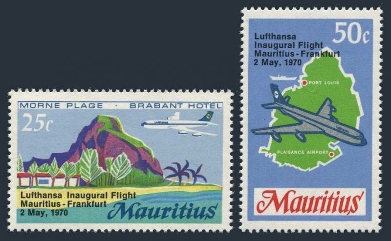 Mauritius 370-371, MNH. Mi 364-365. Lufthansa's flight Mauritius-Frankfurt, 1970