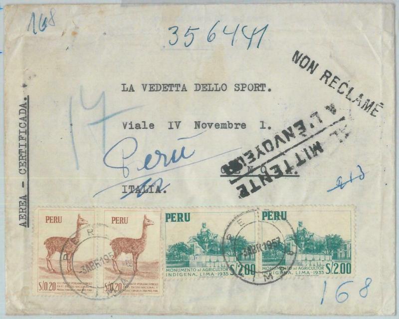 81695 - PERU - POSTAL HISTORY - Registered AIRMAIL  COVER to ITALY  1957