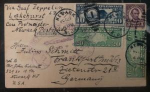 1928 Newark USA Graf Zeppelin Postcard cover LZ 127 To Frankfurt Germany FFC 1