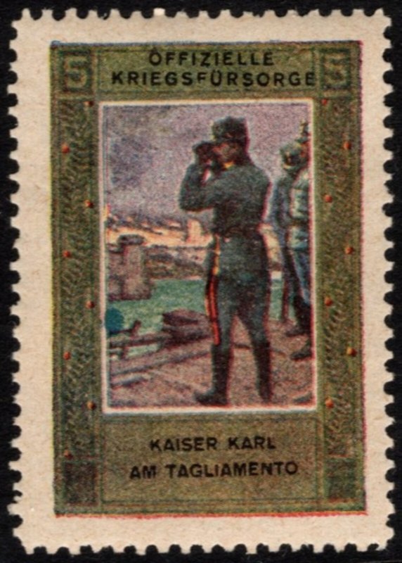 Vintage Austria Poster Stamp 5 Heller War Welfare Emperor Karl Tagliamento Front