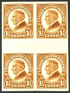 U.S. #631 MINT GUTTER BLOCK OF 4 OG NH SML CREASE