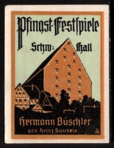 Vintage Germany Poster Stamp Pentecost Free Games Festival Hermann Büschler