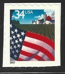 US #3495, Flag over Farm, M-NH*-