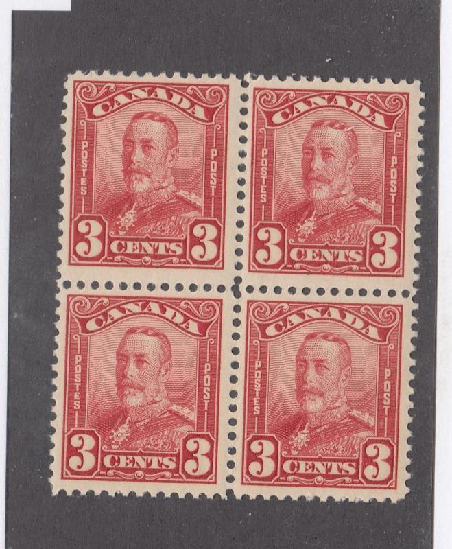 CANADA # 151 MNH KGV 3cts SCROLL ISSUE BLOCK OF 4 CAT VALUE $360