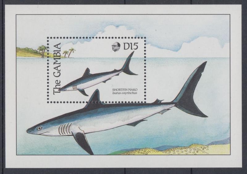 XG-AE100 GAMBIA IND - Fish, 1989 Marine Life, Shortfin Mako MNH Sheet