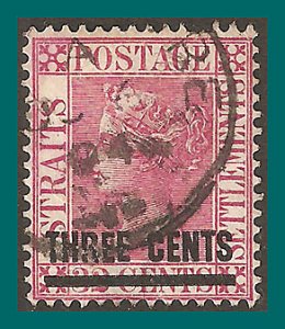 Straits Settlements 1885 Surch 3c, magenta, used #74,SG83