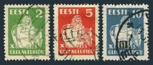 Estonia 113-115,used.Mi 99-101. National Song Festival, 1933. Bard playing Harp.