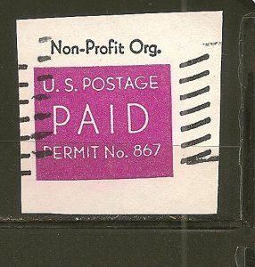 USA US Postage Paid Non Profit Org Permit No 867 Stamp Used