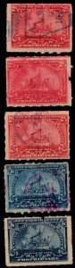 1898 US Revenues 5/8 Cent, 2 1/2 Cent Proprietary Set/5 Used