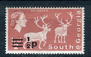 SOUTH GEORGIA; 1971 early QEII Fauna surcharged issue Mint hinged 1/2p. value