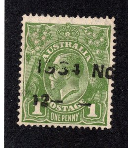 Australia 1931 1p green Geo. V, Scott 114 used, value = 40c