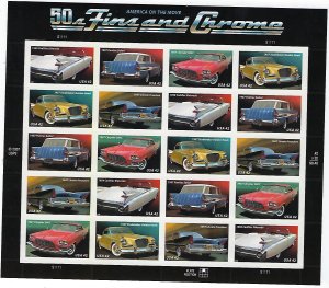 Catalog # 4353 57 Sheet of 20 Stamps  50s Classic Cars Fins & Chrome