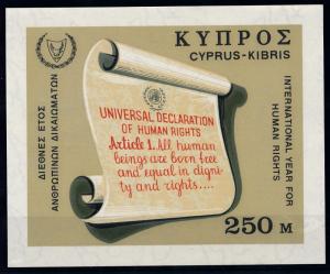 [68810] Cyprus Kibris 1968 UN Declaration Human Rights Souvenir Sheet MNH