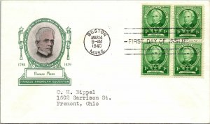 1940 Famous American FDC - Horace Mann - Educator - F16714