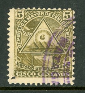 Nicaragua 1898 Seebeck Coat of Arms 5¢ Unwmk VFU B780